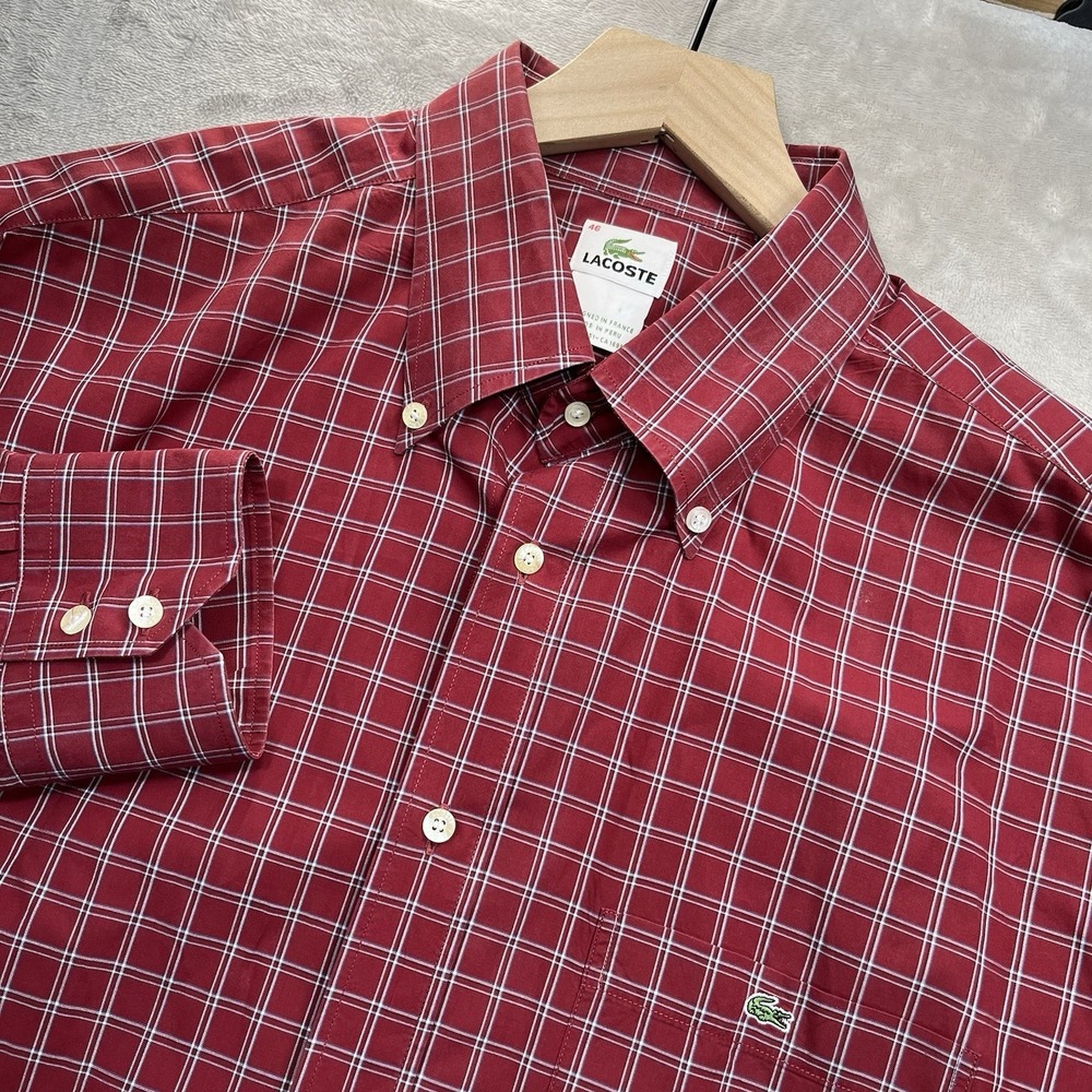 Lacoste Shirt Men's Red Plaid Button-Down 46 (XL)